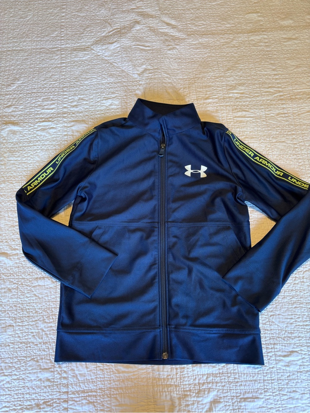 Under Armour Boys Navy Full-Zip Track Jacket with Lime Accent